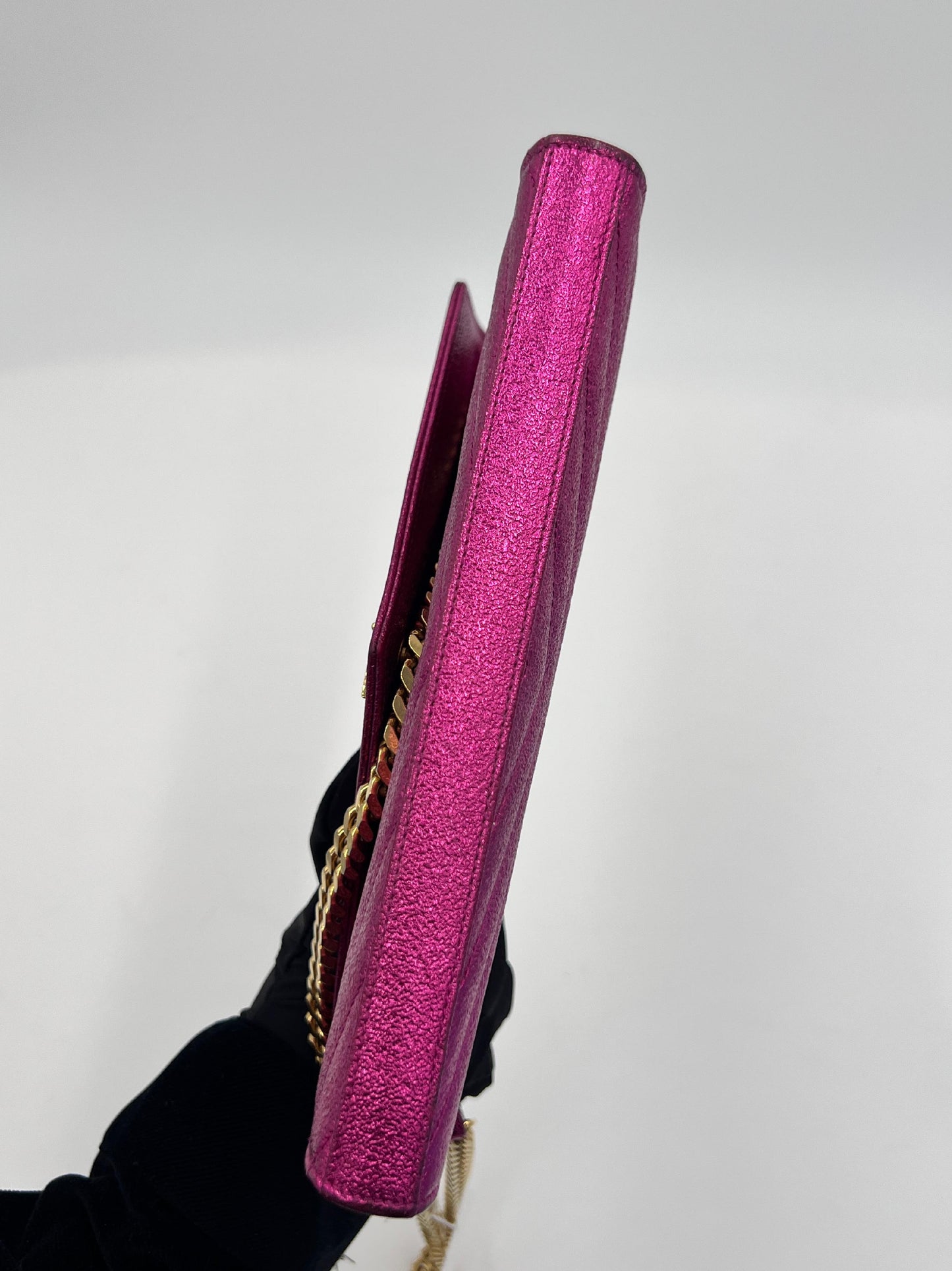 Saint Laurent Cassandre Glitter Chain Wallet