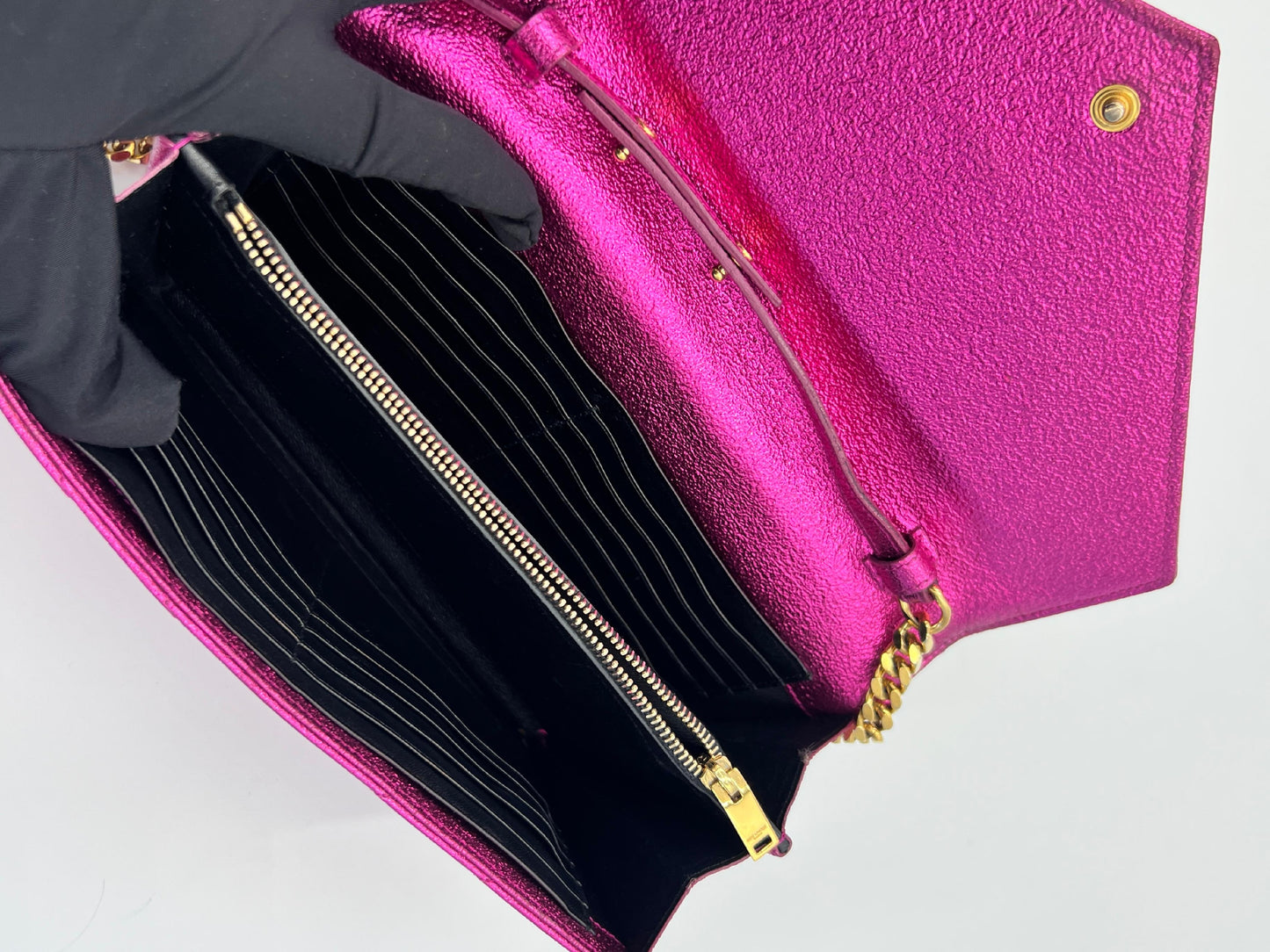 Saint Laurent Cassandre Glitter Chain Wallet