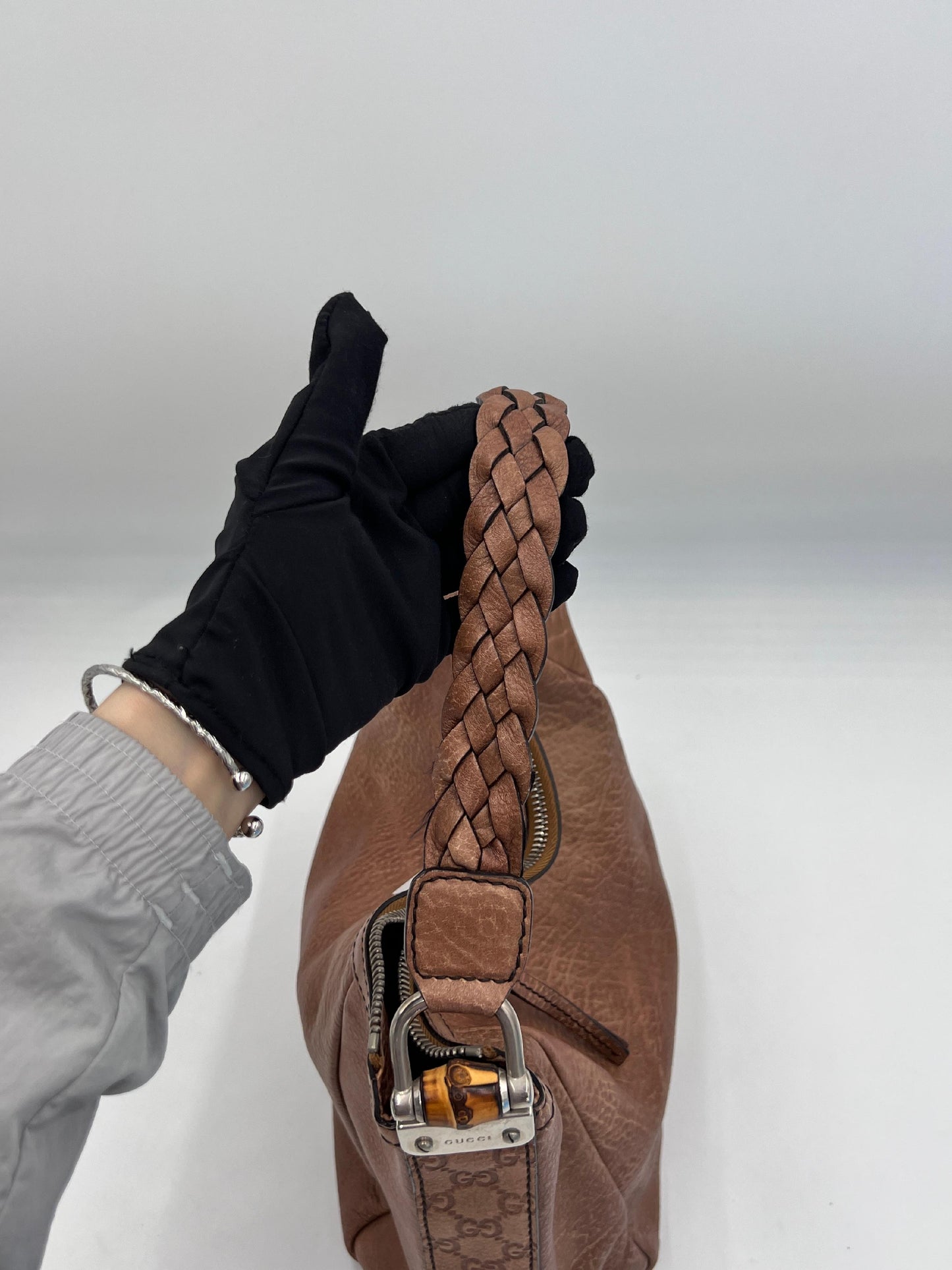 Gucci Bamboo Braided Leather Hobo