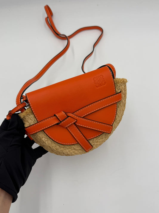 Loewe Mini Gate Raffia Shoulder