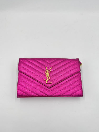 Saint Laurent Cassandre Glitter Chain Wallet