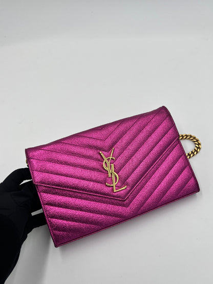 Saint Laurent Cassandre Glitter Chain Wallet