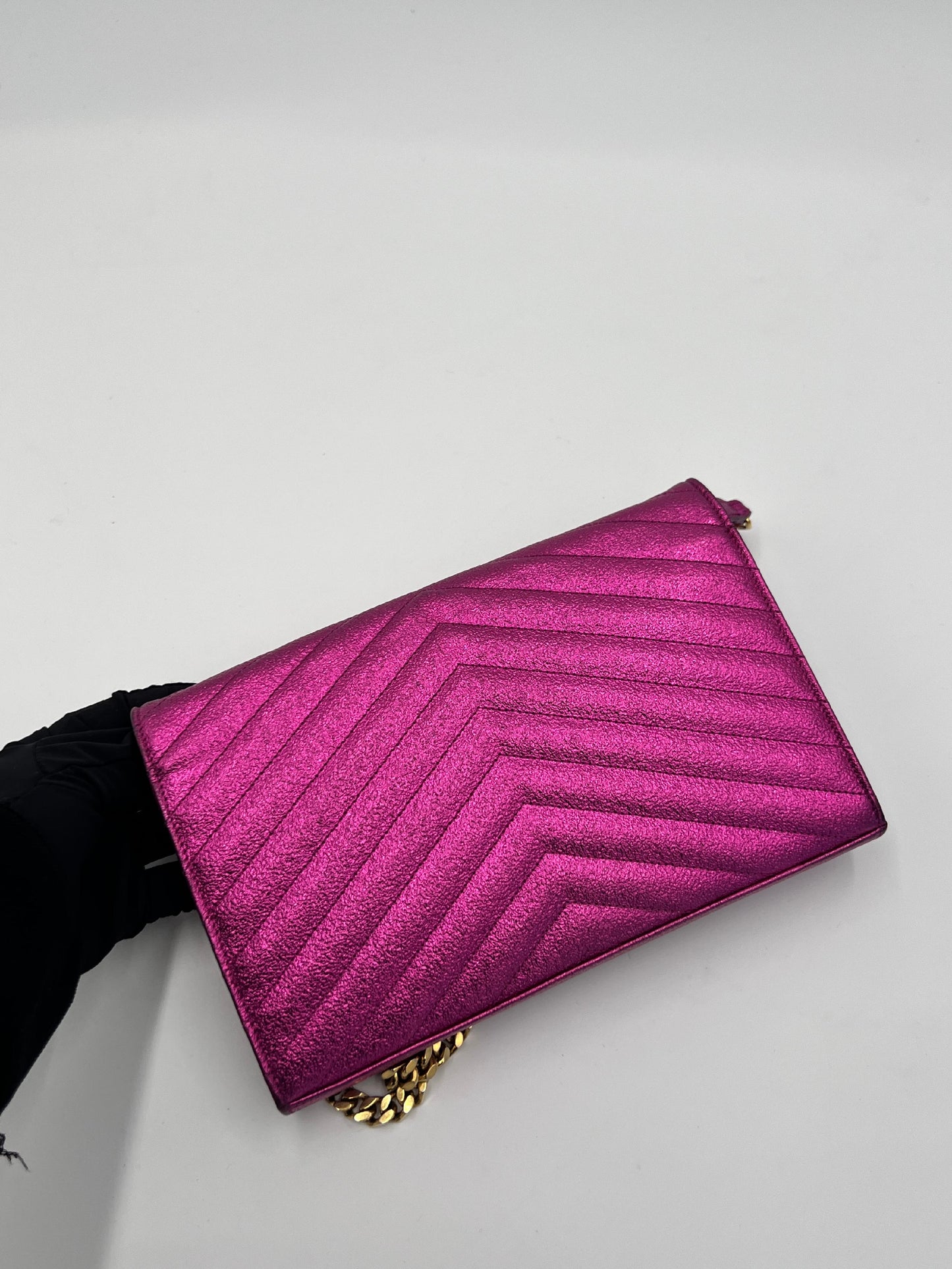 Saint Laurent Cassandre Glitter Chain Wallet