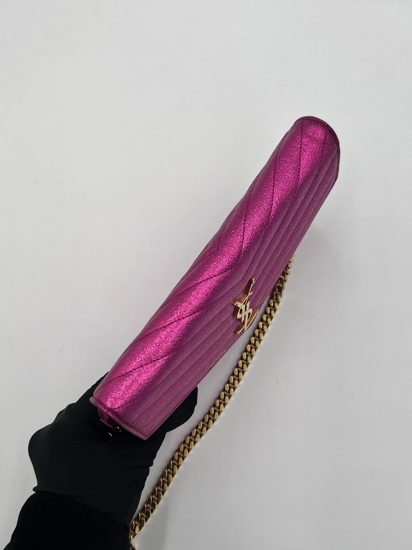 Saint Laurent Cassandre Glitter Chain Wallet