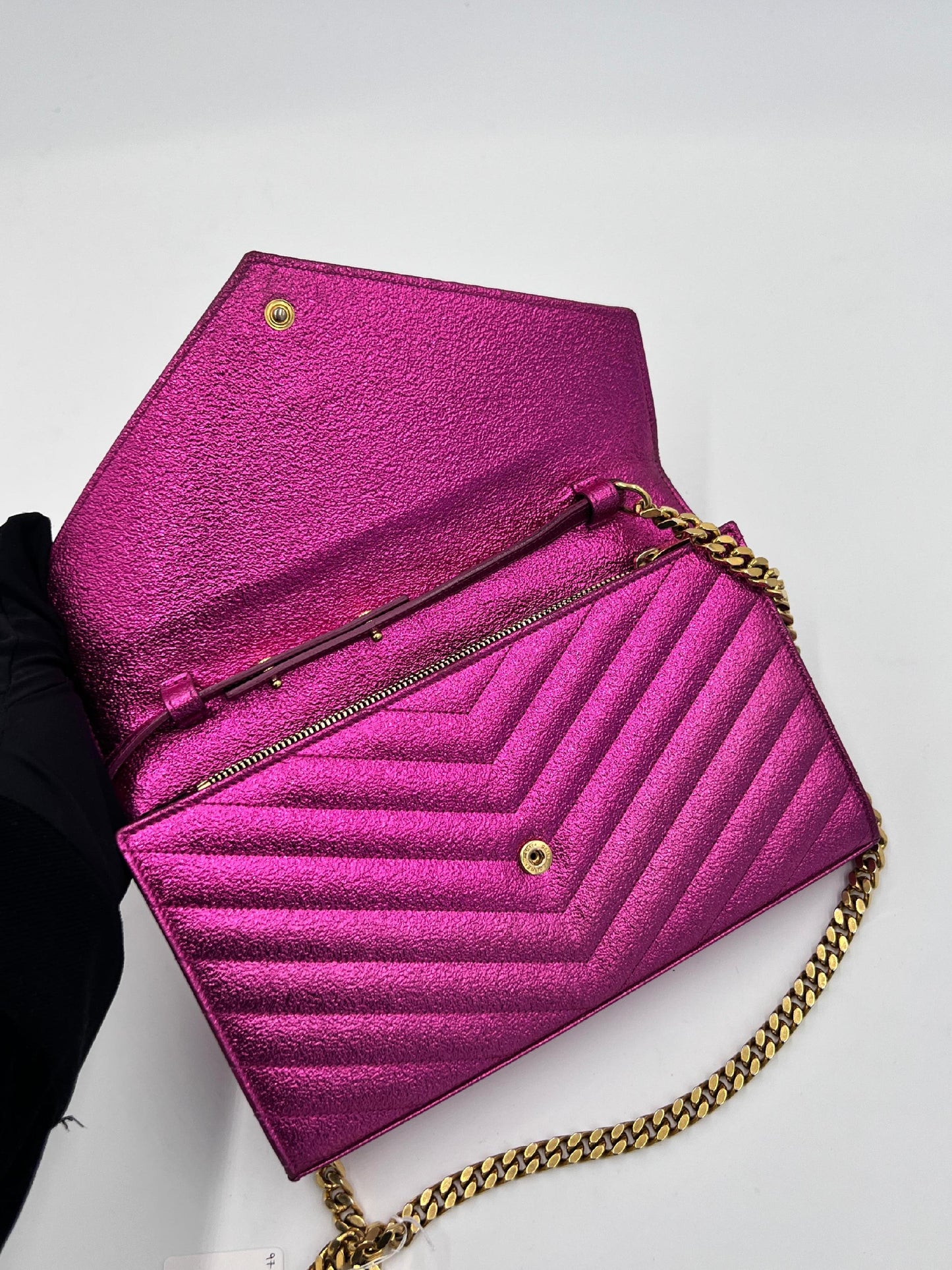 Saint Laurent Cassandre Glitter Chain Wallet